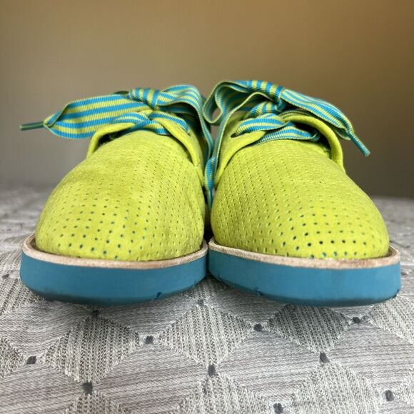 Johnston & Murphy Lime Green Suede Oxfords Turquoise Striped Laces Women 9 M - Picture 6 of 16